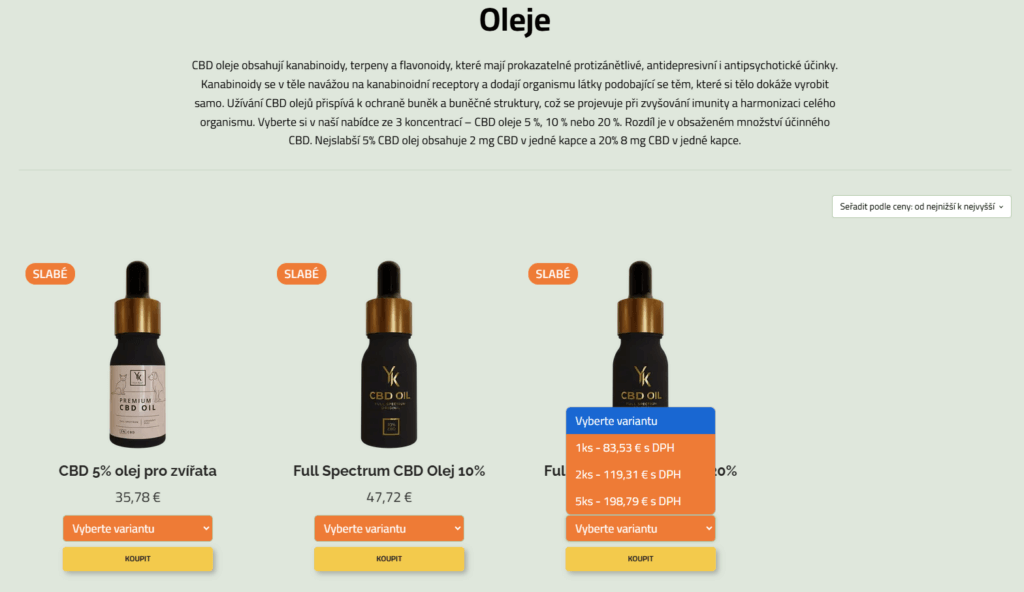 Example of an e-shop based on the open-source platform WooCommerce, which we created for yourkush.cz