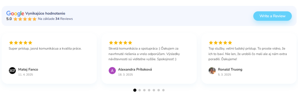 Example of a widget displaying Google reviews on weboptim.eu